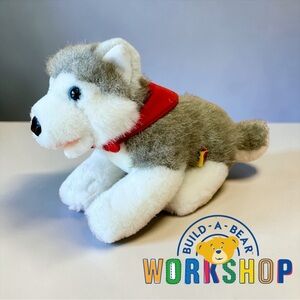 Build A Bear Smallfry Siberian Husky Puppy Plush Magnetic Bandana Red 6” BABWS
